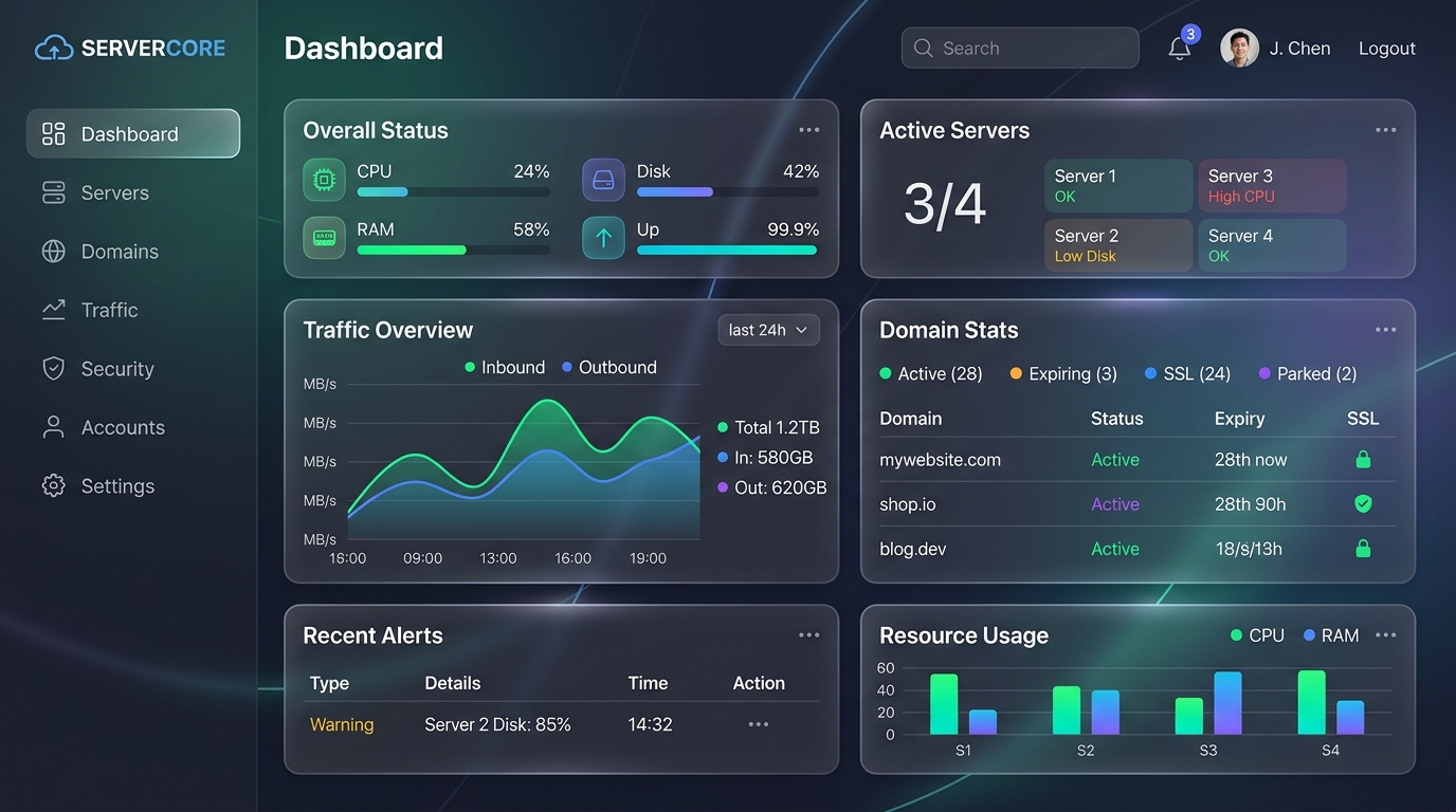 ServerCore Web Hosting Dashboard
